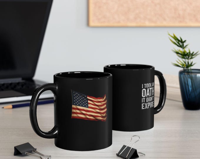 Featured listing image: Inspiring Black Coffee Mug - Oath Motivational Cup for Police, Veterans, Medical Professionals, Perfect Gift for Celebrations