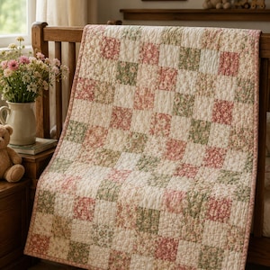 Easy Four Patch Baby Quilt Pattern PDF, Charm Pack Quilt, Beginner Baby Quilt, Digital Sewing Pattern