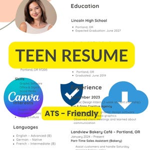 Teen Resume Template for Canva | High School Student CV | First Job & Internship | ATS Friendly | Instant Download