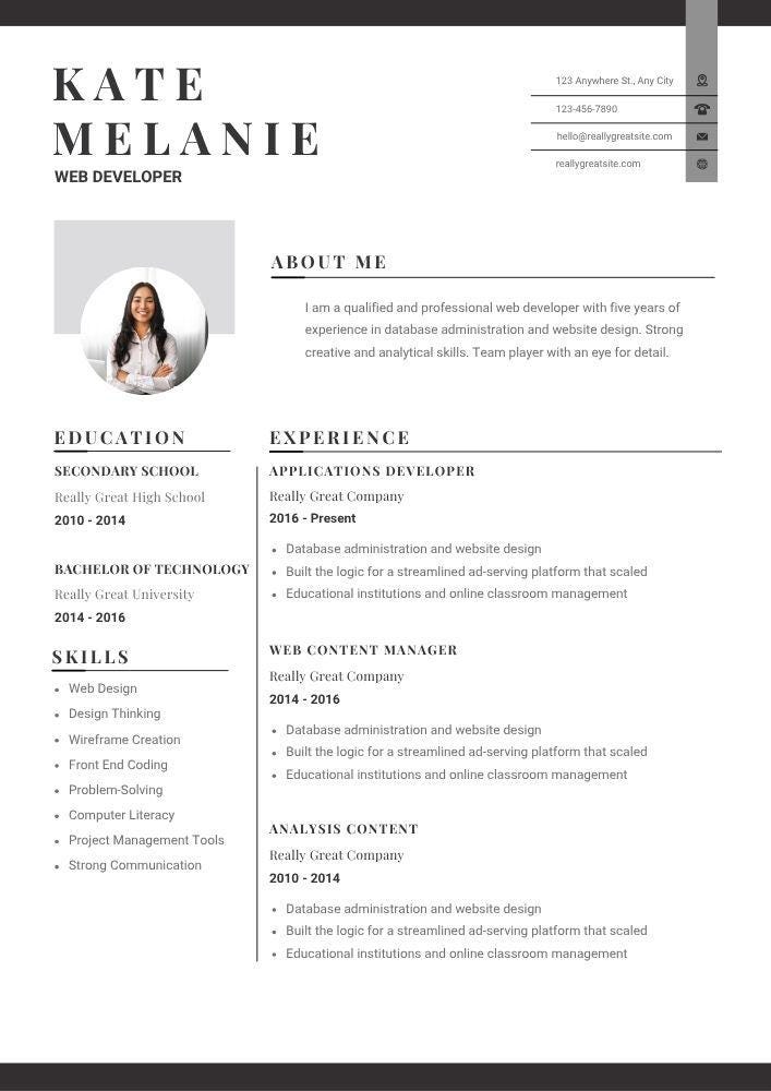 Modern Web Developer Resume Template | Editable Canva & Word CV | Tech ...