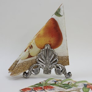 Vintage Silver Seashell Napkin Holder for Table, Letter Organizer, c1980s, Brass Copper Silver