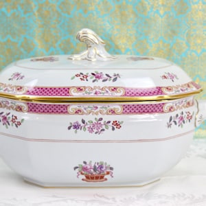 English Soup Tureen, Holiday Tureen, Large Size Serving Tureen, Fine Porcelain Tureen, Spode of England, c1960s, Vintage China & Ceramics image 1