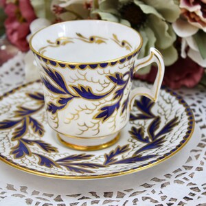 English Tea Cup & Saucer Set, Royal Chelsea Tea Cup, Cobalt Blue Enamel and Gold Gilt, Fine Bone China, Mint, c1950s, Vintage Tea Party