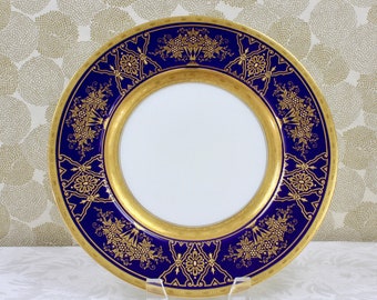 Minton Plates, Set of 6, Antique English Porcelain Dinner Plates, Cobalt/Gold Plates, Rare, Jewel Borders, Mint, c1912, Vintage China Plates