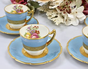 Demitasse Cup Saucer Set for 4, Demitasse Tea Cups and Saucers, Limoges TV, Made for Stern Brothers, New York, c1919, Vintage Tea Party