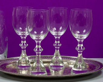 Holmegaard Teardrop Crystal Glass, Set of 4 Wine Glasses, Bent Severin Denmark Prince Glass, 6 ou. Capacity. c1950s, Vintage Barware