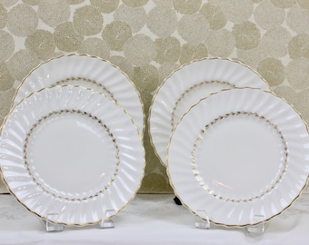 Vintage Dessert/Salad Plates, Set of 4, White & Gold China, 8" Dia., Royal Doulton China, English China, c1950s, Vintage China Plates