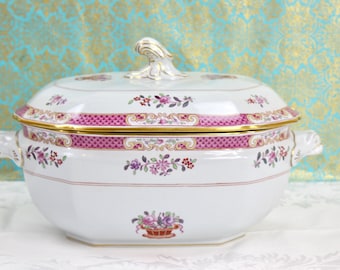 English Soup Tureen, Holiday Tureen, Large Size Serving Tureen, Fine Porcelain Tureen, Spode of England, c1960s, Vintage China & Ceramics