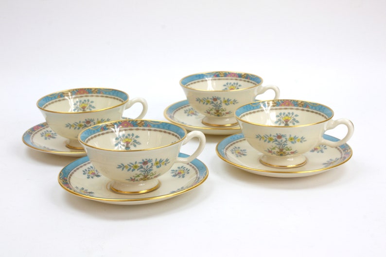 Tea Cups and Saucers for 4, Tea Cup Set, Vintage Lenox China Set, Tea Cups and Saucer Set, 22 Kt. Gold Trim, c1974, Vintage Tea Party image 8