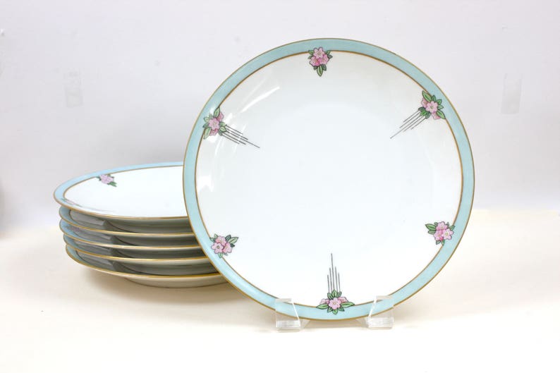 French Limoges Plate Set for 6, Art Deco Plates, Tea Party Plates, Luncheon Plate Set, Limoges, France, c1920s, Vintage China Plates image 2