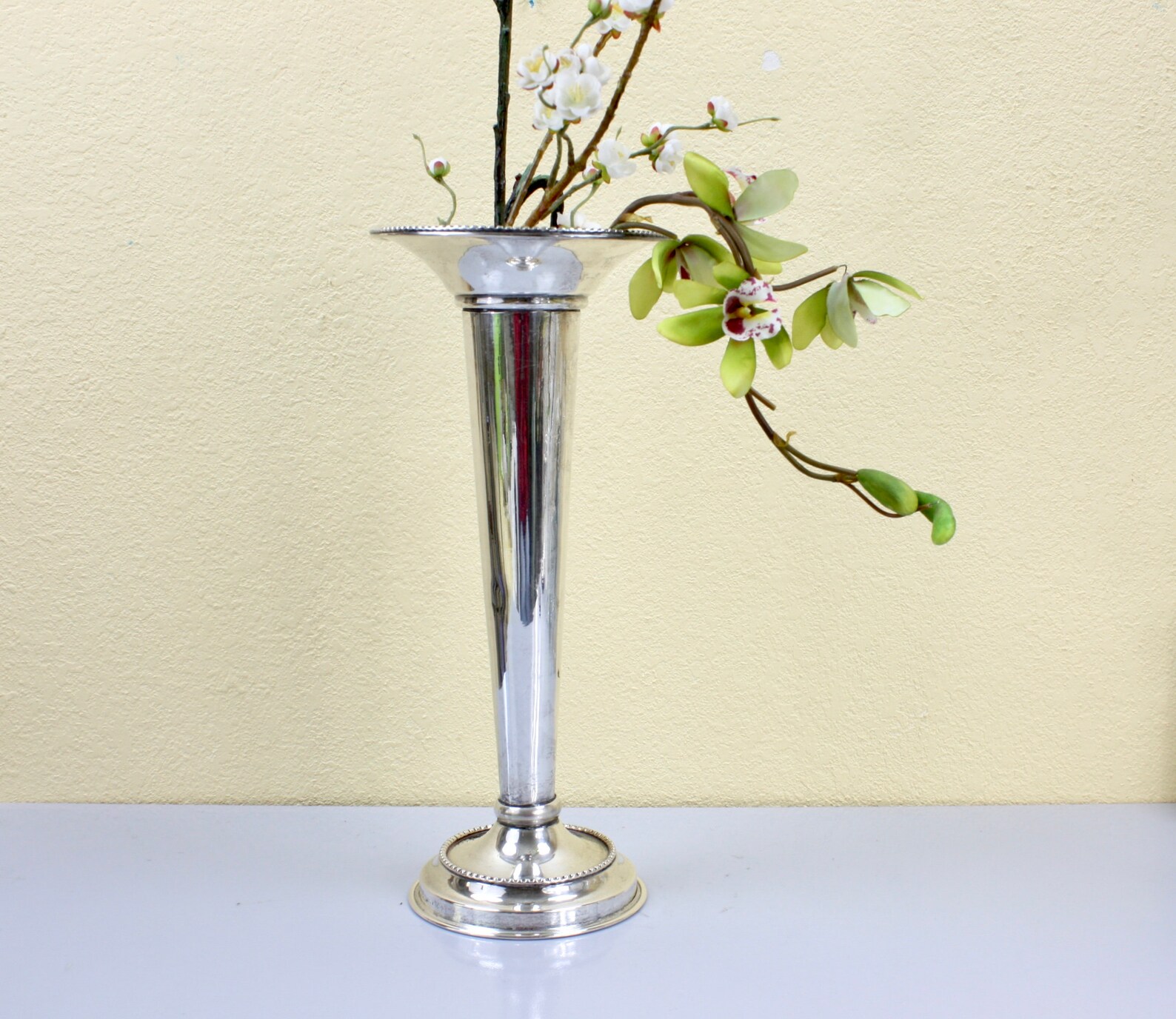 Silver Trumpet Bud Vase 15 Tall Flower Vase Silver Etsy