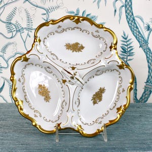 Vintage Rose Floral Divided German Porcelain Dish with Handle, Vintage Reichenbach Nuts or Candy Dish, Special Occasion Dish, Mint, c1970