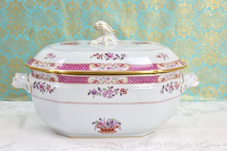 English Soup Tureen, Holiday Tureen, Large Size Serving Tureen, Fine Porcelain Tureen, Spode of England, c1960s, Vintage China & Ceramics image 1