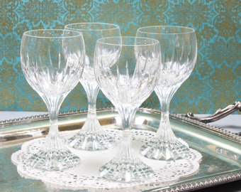 Vintage French Baccarat Crystal Wine Goblets, Set of Four Wine Glasses, Massena Goblets, Baccarat French Crystal Stemware Gift, c1970s