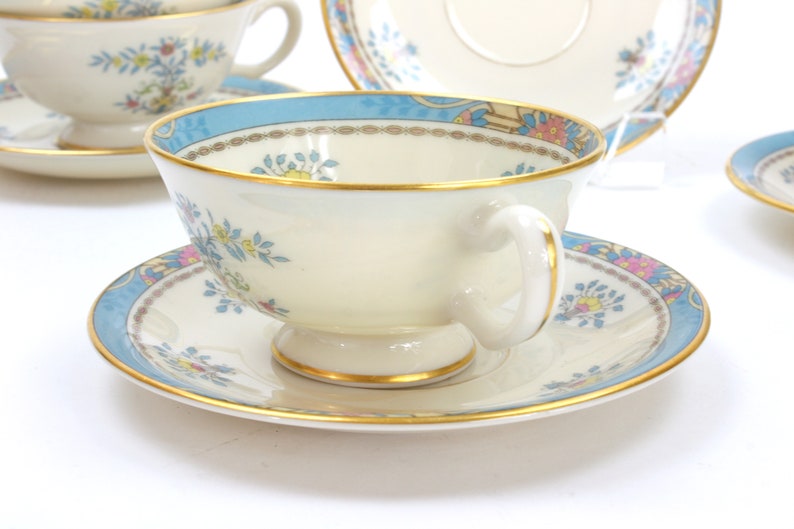 Tea Cups and Saucers for 4, Tea Cup Set, Vintage Lenox China Set, Tea Cups and Saucer Set, 22 Kt. Gold Trim, c1974, Vintage Tea Party image 5