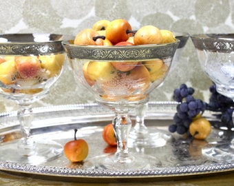 Antique Crystal Dessert Bowls Set, Four Sherbet Glasses w/Platinum Encrusted Band, Tiffin Crystal Sherbets, c1930s, Vintage Crystal & Glass