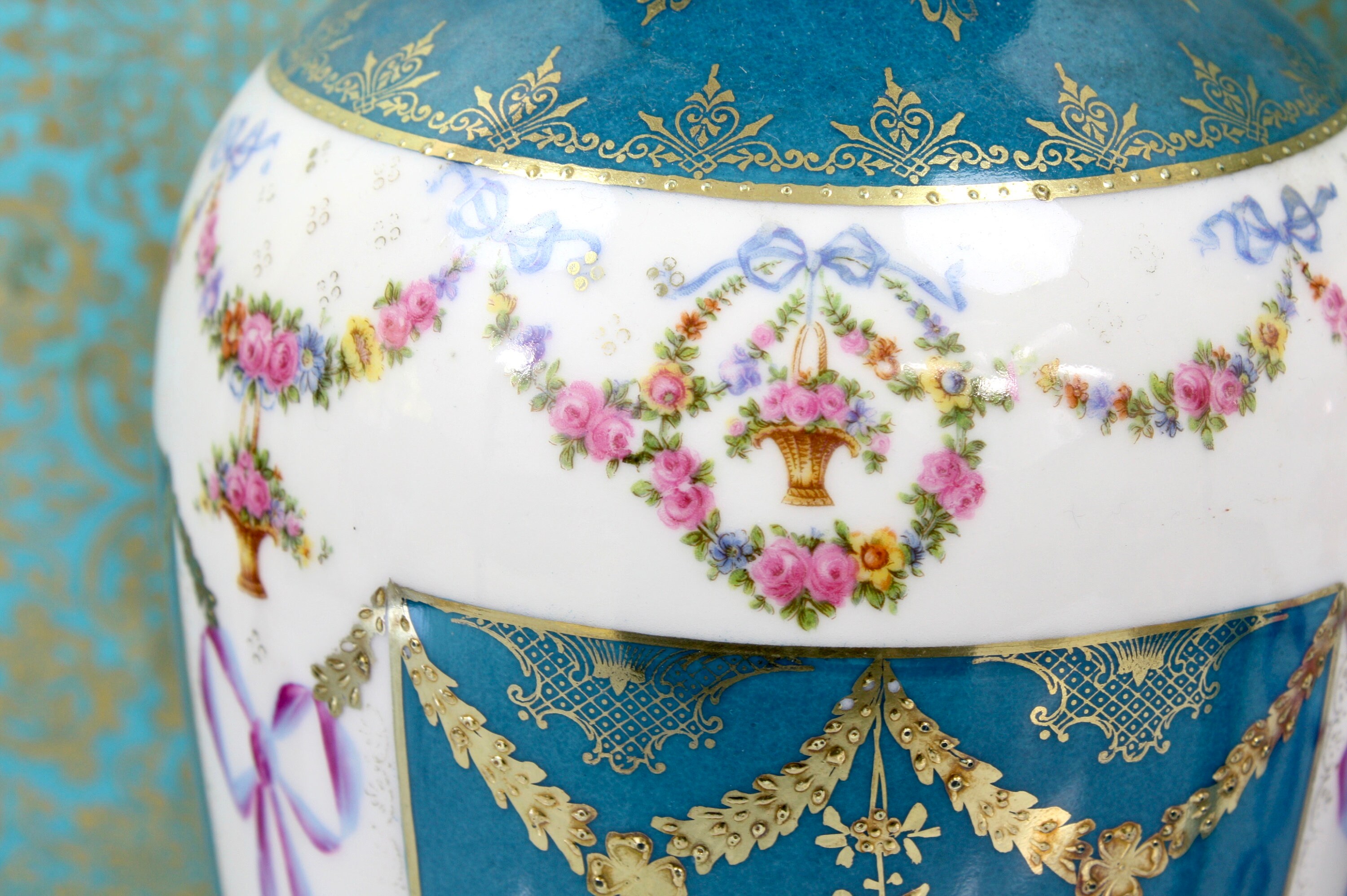 Pair of Vases Mantel Vases Hand Painted Porcelain w/Gilded Etsy