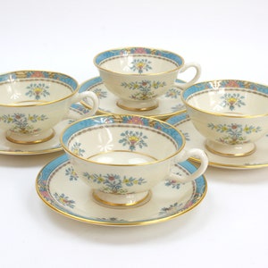 Tea Cups and Saucers for 4, Tea Cup Set, Vintage Lenox China Set, Tea Cups and Saucer Set, 22 Kt. Gold Trim, c1974, Vintage Tea Party image 2