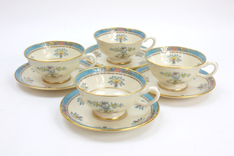 Tea Cups and Saucers for 4, Tea Cup Set, Vintage Lenox China Set, Tea Cups and Saucer Set, 22 Kt. Gold Trim, c1974, Vintage Tea Party image 2