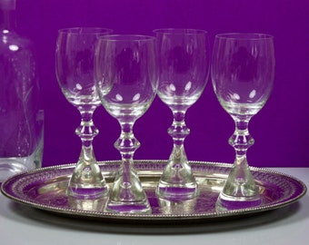 Holmegaard Teardrop Crystal Glass, Set of 4 Wine Glasses, Bent Severin Denmark Prince Glass, 6 ou. Capacity. c1950s, Vintage Barware