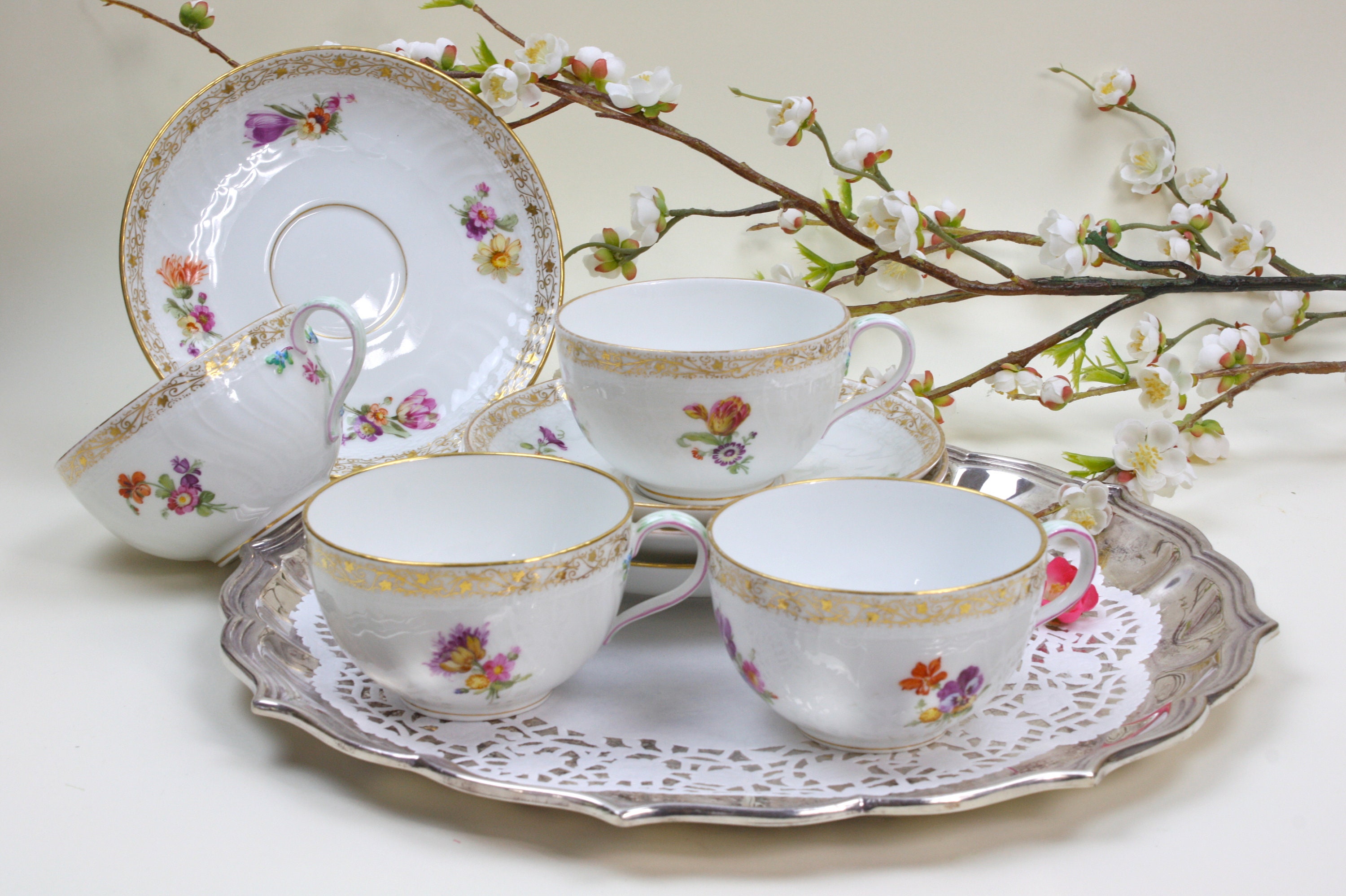 KPM Porcelain Tea Set for 4 KPM Berlin Tea Cups & Saucers Etsy