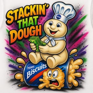Stackin That Dough Retro Bootleg Style Pillsbury Doughboy Graphic T Shirt design PNG