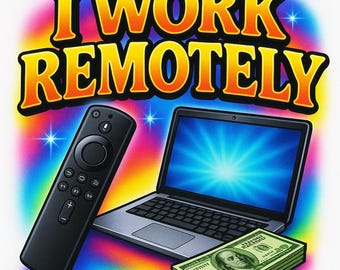 I Work Remotely Grafisch T-shirt in bootlegstijl | Levendig airbrush retro shirt voor werk op afstand