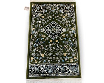 Tapete de oração original Al Rawdah verde, 3 mm de espessura, fabricado em Medina.