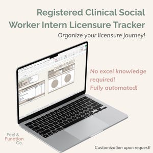 Versão Bege - Rastreador de Licença de Estagiário de Assistente Social Clínico Registrado | Registro de Supervisão | Excel Automatizado | Planejador Digital