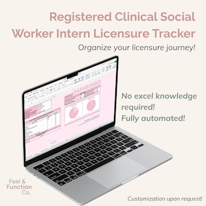 Versão Blush - Rastreador de Licença de Estagiário de Assistente Social Clínico Registrado | Registro de Supervisão | Excel Automatizado | Planejador Digital