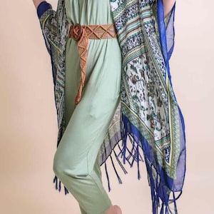 Bohemian Diamond Tassel Kimono Blue and Green