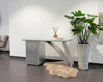 Escritorio de aluminio estilo aviador / Mesa de escritura industrial estilo aeronáutico con cajones