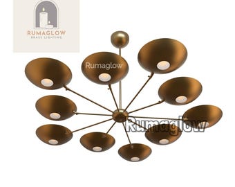 Mid-Century Modern Sputnik Chandelier: Brass 10-Light Ceiling Lamp pendant brass chandeliers
