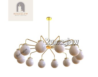 Handmade Brass Sputnik Chandelier: Mid-Century Modern Globe Pendant Light