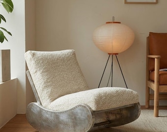 Ręcznie robiony fotel lotniczy | Bujana sofa aluminiowa w stylu industrialnym, meble akcentowe Sherpa