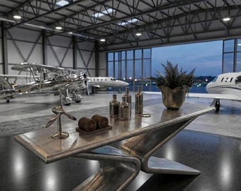 Consolle da aviatore in alluminio realizzata a mano / Divano d'ingresso ispirato al mondo dell'aviazione