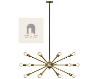 Handmade Brass Sputnik Chandelier: Mid-Century Modern Starburst Light