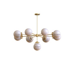Mid Century Sputnik Chandelier: Brass & Glass Globe Pendant Light