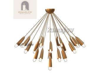 Handmade Brass Sputnik Chandelier: Mid-Century Modern 21-Light Ceiling Fixture