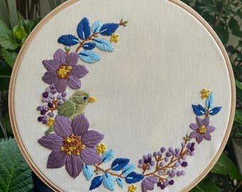 Floral Bird Embroidery Pattern: Modern DIY Hoop Art (PDF Download)