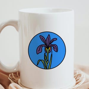 February Birth Flower Mug – Iris | 15oz White Floral Mug Gift | Birth Flower Mug for Every Month, Personalized Mug | Custom Gift