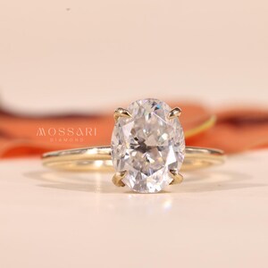 Unique Hidden Halo 2.00CT Oval Cut Moissanite Diamond Ring, Gold Engagement Ring, Solitaire Wedding Ring, Anniversary Gift For Wife