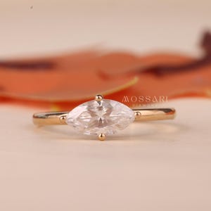 East West 2.00CT Marquise Cut Moissanite Ring, Solitaire Engagement Ring, 14K Gold Wedding Ring, Anniversary Ring For Her, Proposal Ring