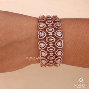 Mooie ronde moissaniet-diamantenarmband, 14 kt roségouden damesarmband, delicate sieraden voor haar, jubileumcadeau voor vrouw