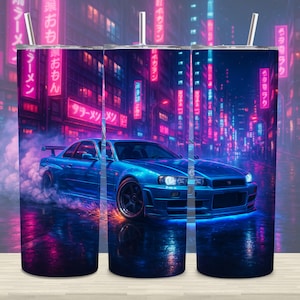 Envoltura para vaso Nissan GTR R34: Diseño de coche delgado de 20 oz (descarga digital PNG)
