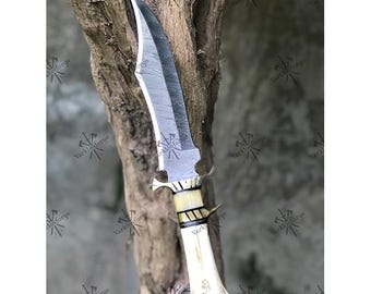 Handgeschmiedetes Wikinger Sax Messer – Damast-Stahl Jagd- & Campingmesser | Scheide aus Leder