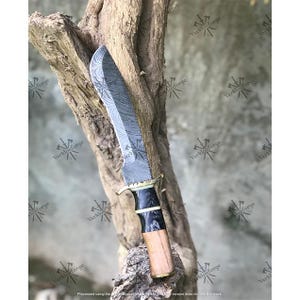 Custom HandMade Damascus Steel Hunting 14in Bowie Knife & Leather Sheath