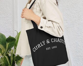 Borsa tote nera Chaotic Curls: una shopper in tela vivace e riutilizzabile