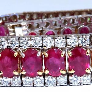 Luxurious 54.78CT Natural Ruby And Diamond Tennis Bracelet Crafted in 14K White Gold Features Vivid Red Rubie And Sparkling Diamond Bracelet