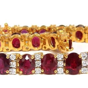 Brilliant 21.86CT Tennis Bracelet Featuring Vivid Red Natural Rubies And Sparkling Diamonds Expertly Crafted in 14K Yellow Gold Bracelet